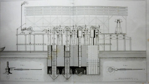 Illustration of Castor's dredging machinery for the Rhine Bridge